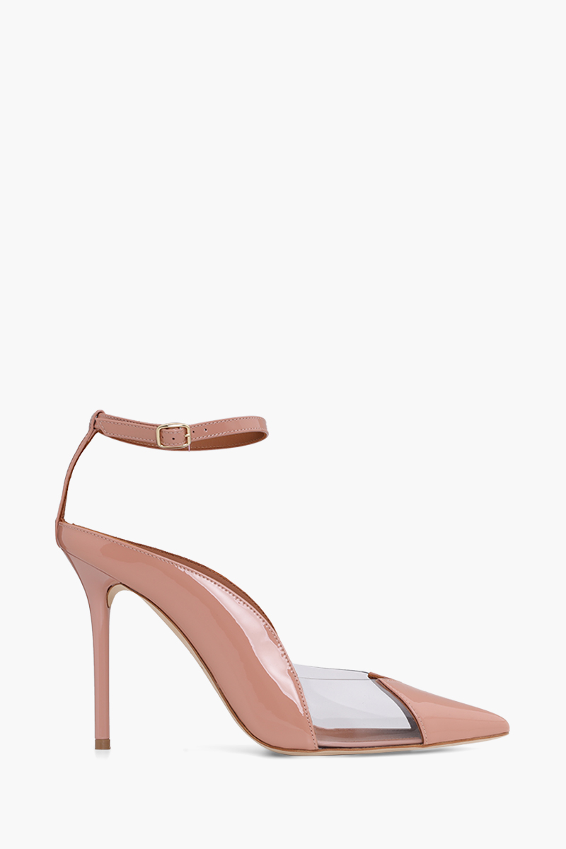 MALONE SOULIERS Malia Ankle Strap Pumps 100mm in Nude/Clear PVC x Patent 0