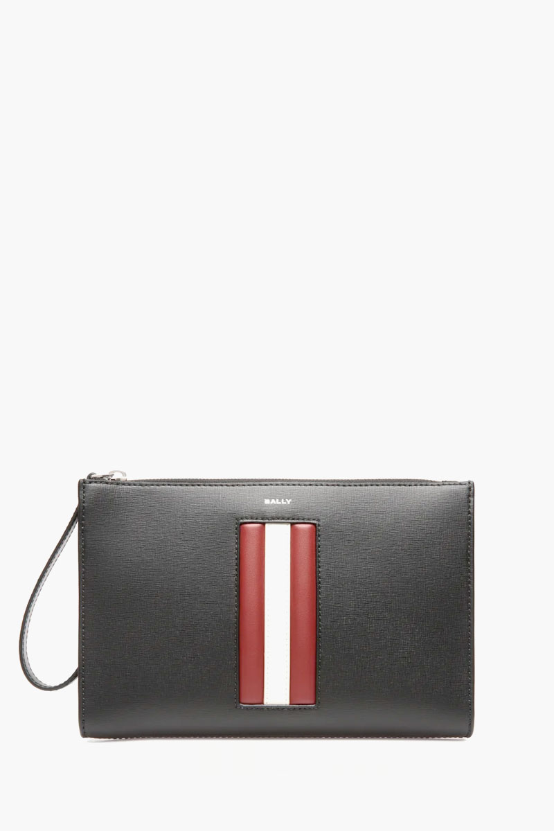 BALLY Mythos Clutch in Black Calf Leather with Stripe 0