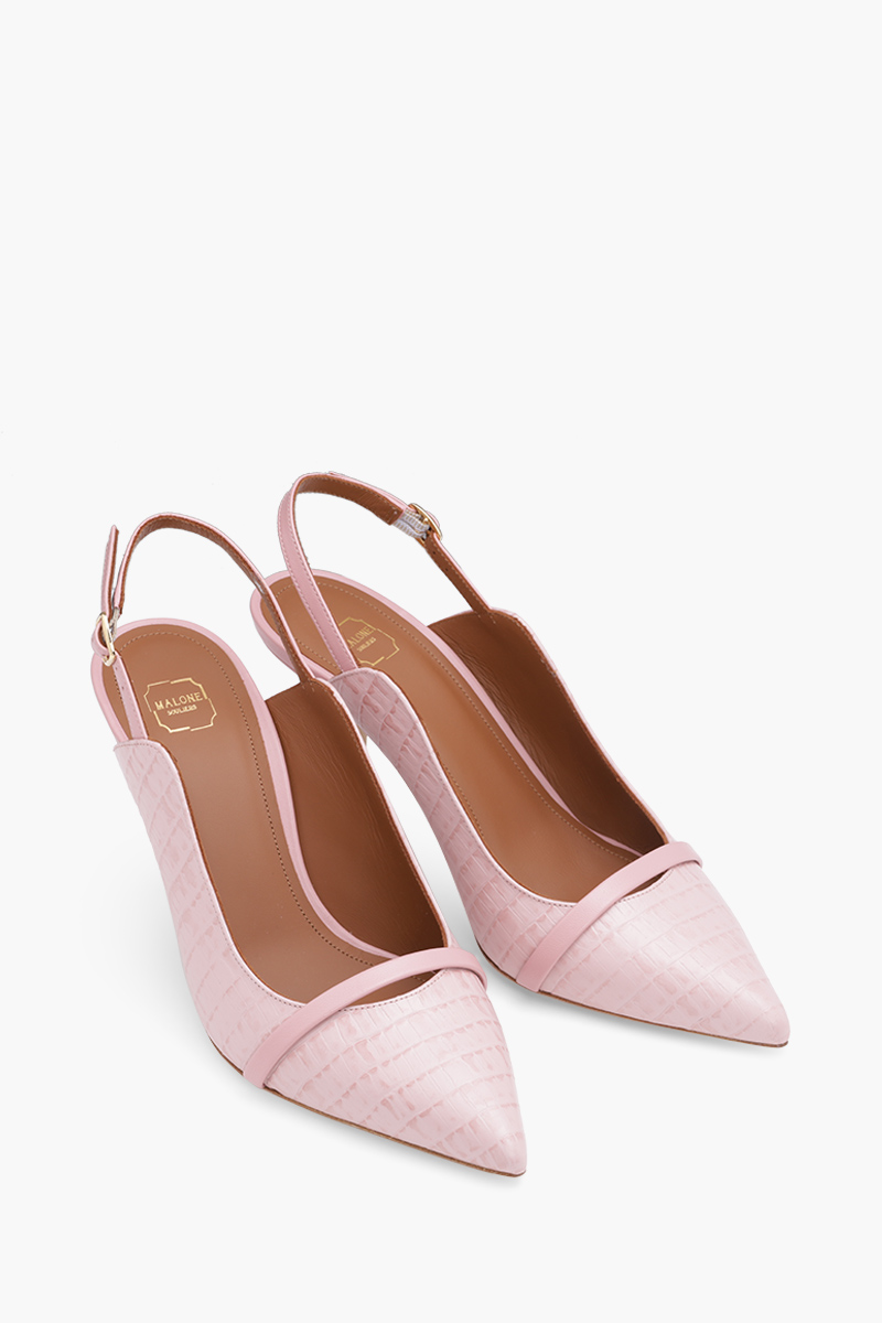 MALONE SOULIERS Marion Pumps 70mm in Rose/Rose Croco-Embossed Leather 1