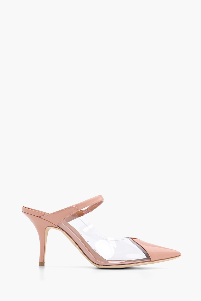 MALONE SOULIERS Marli Mules 70mm in Nude/Clear PVC x Patent 0