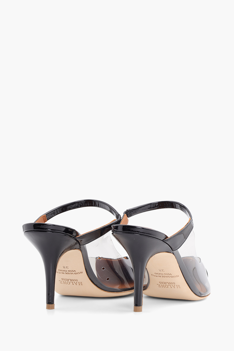 MALONE SOULIERS Marli Mules 70mm in Black/Smoke PVC x Patent 2