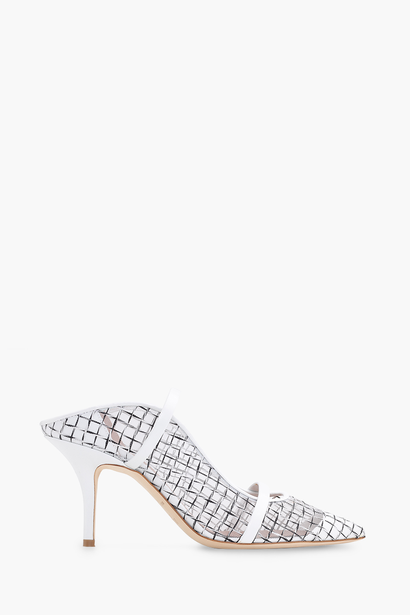 MALONE SOULIERS Maureen Pumps 70mm in White/White Checked Mesh 0