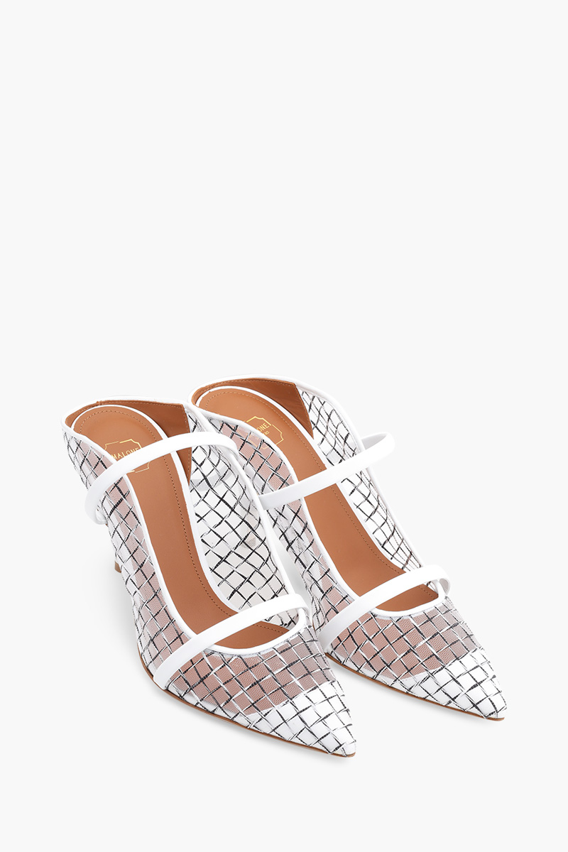 MALONE SOULIERS Maureen Pumps 70mm in White/White Checked Mesh 1