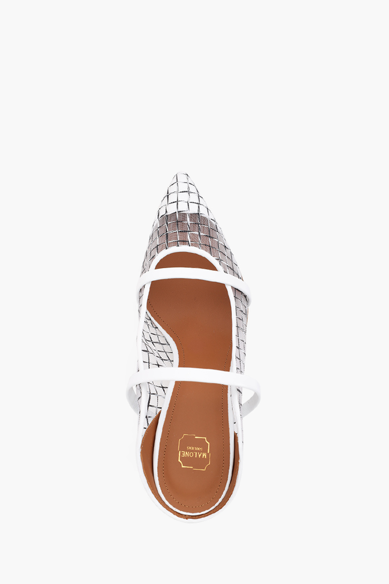 MALONE SOULIERS Maureen Pumps 70mm in White/White Checked Mesh 3