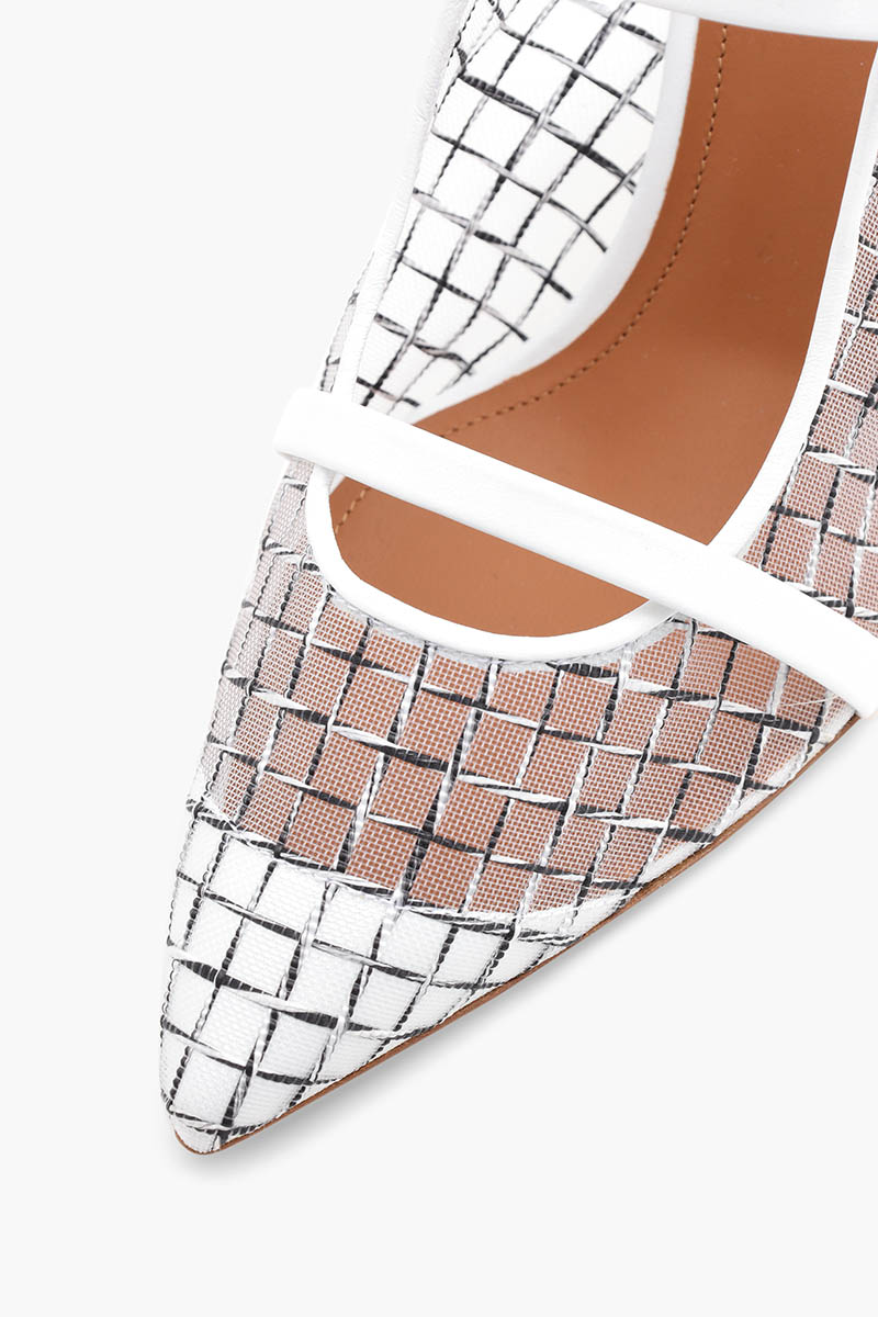 MALONE SOULIERS Maureen Pumps 70mm in White/White Checked Mesh 4