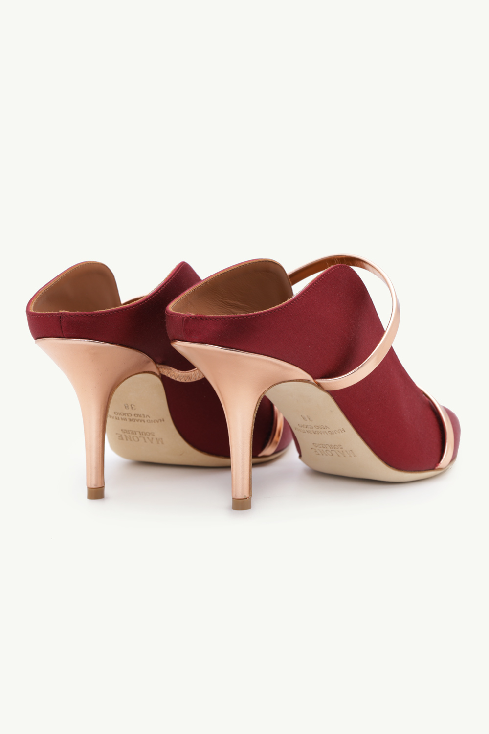 MALONE SOULIERS Maureen Pumps 70mm in Wine Satin/Rose Gold 2