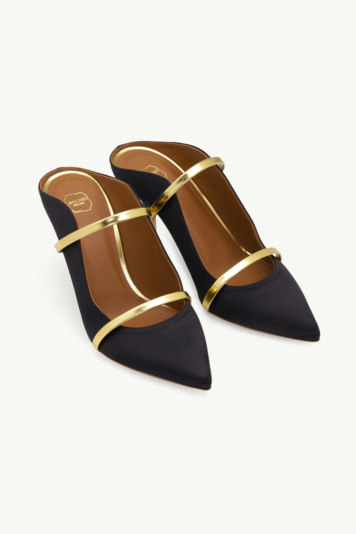 MALONE SOULIERS Maureen Pumps 70mm in Black Satin/Gold 1