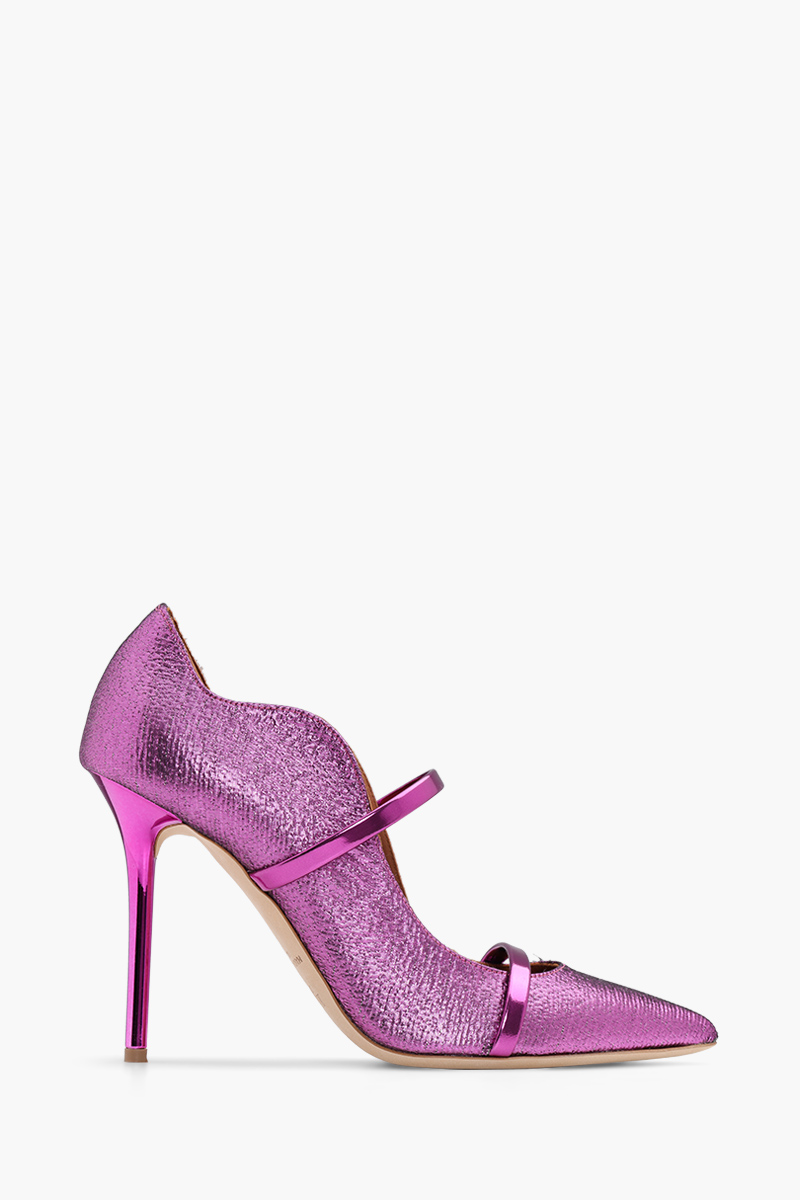 MALONE SOULIERS Maureen Heeled Pumps 100mm in Violet/Violet Structured Leather 0