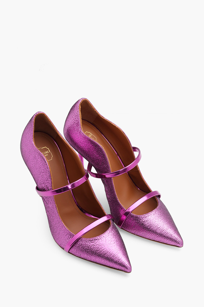 MALONE SOULIERS Maureen Heeled Pumps 100mm in Violet/Violet Structured Leather 1