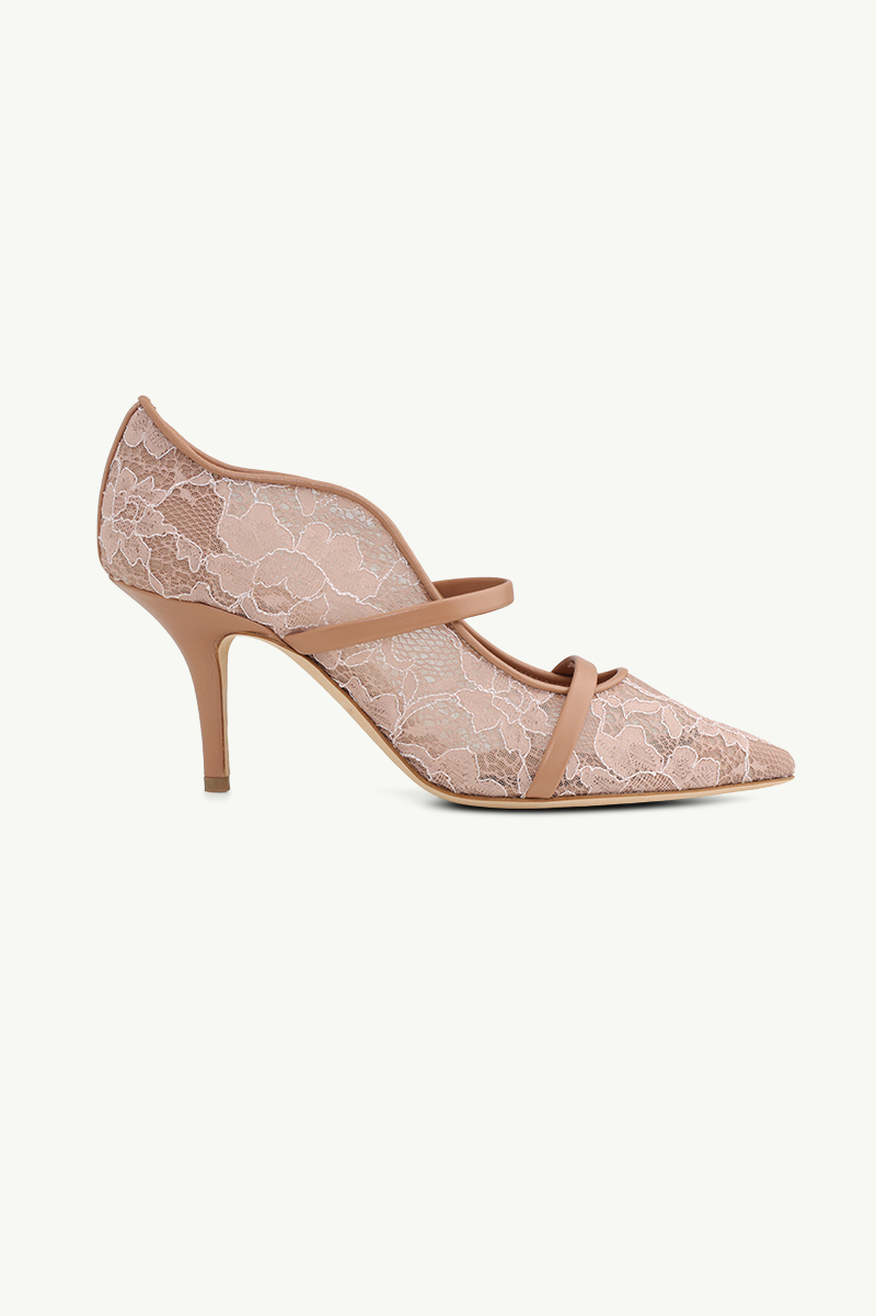 MALONE SOULIERS Maureen Lace Heeled Pumps 70mm in Mauve/Nude 0
