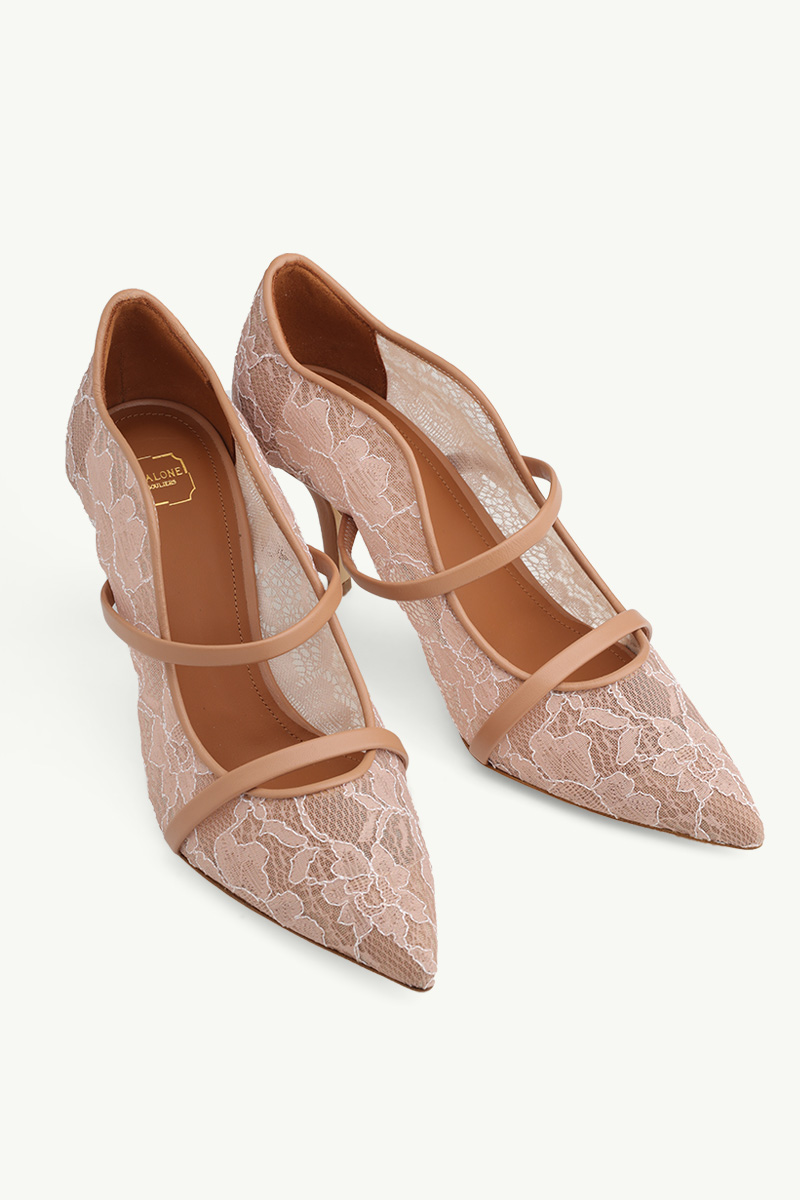 MALONE SOULIERS Maureen Lace Heeled Pumps 70mm in Mauve/Nude 1