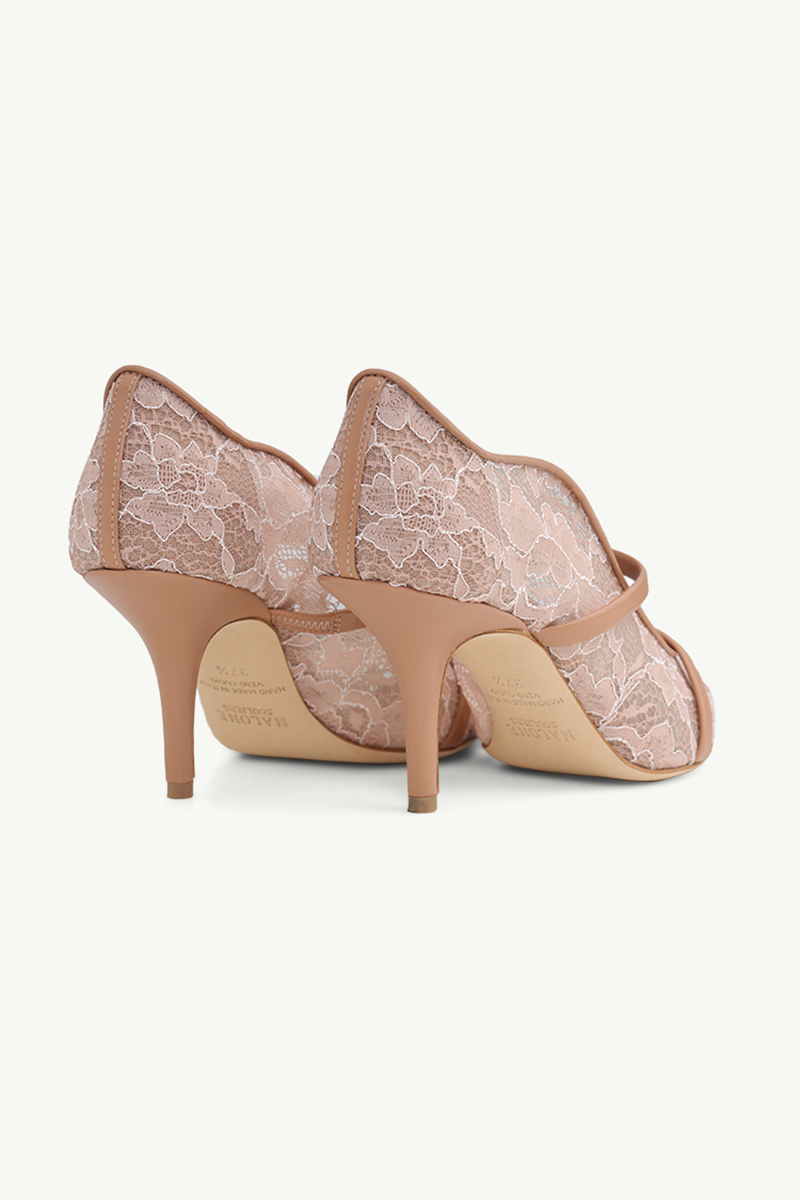 MALONE SOULIERS Maureen Lace Heeled Pumps 70mm in Mauve/Nude 2