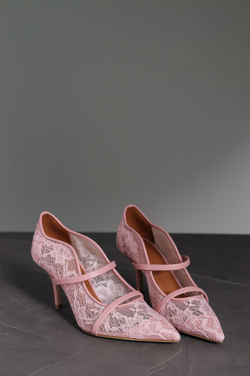 MALONE SOULIERS Maureen Lace Heeled Pumps 70mm in Pink/Rose 0