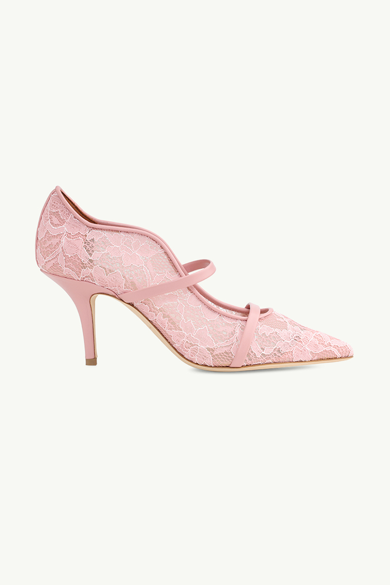 MALONE SOULIERS Maureen Lace Heeled Pumps 70mm in Pink/Rose 1