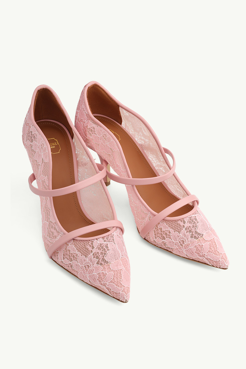 MALONE SOULIERS Maureen Lace Heeled Pumps 70mm in Pink/Rose 2