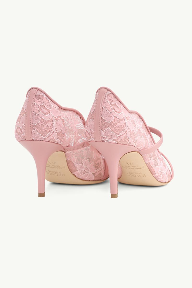 MALONE SOULIERS Maureen Lace Heeled Pumps 70mm in Pink/Rose 3