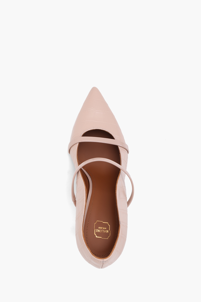 MALONE SOULIERS Maureen Heeled Pumps 70mm in Almond/Almond Croco Printed Leather 3