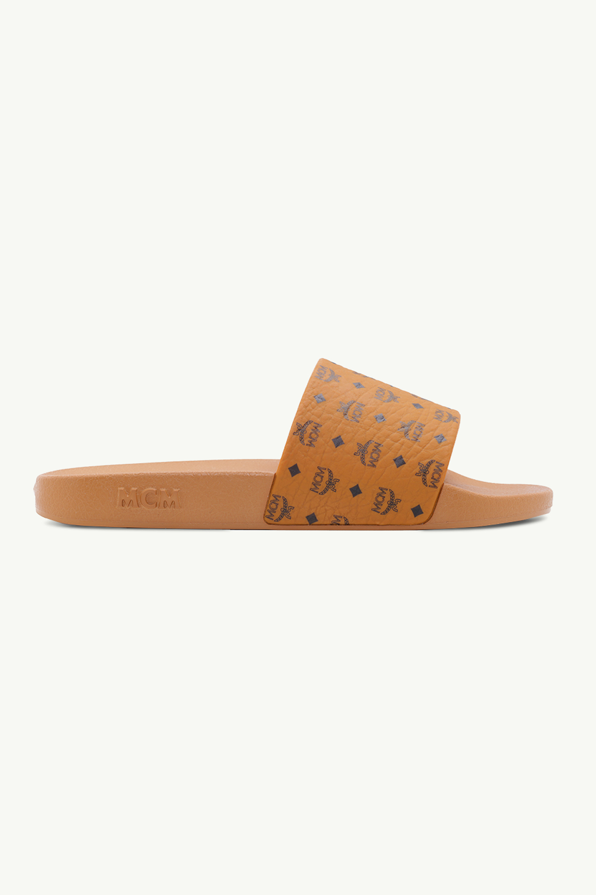 MCM Men Heritage Monogram Rubber Slide Sandals in Cognac/Cognac 0