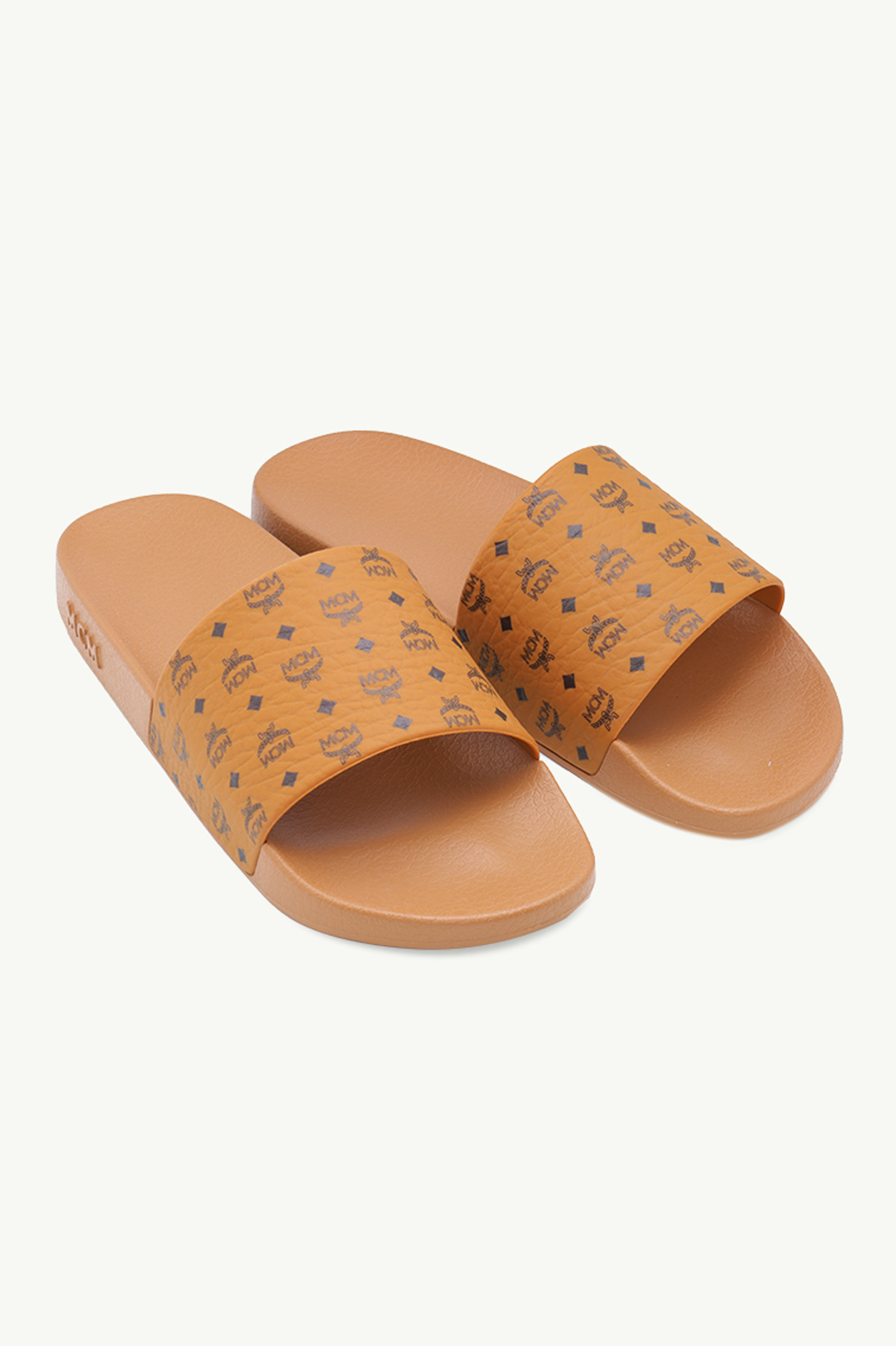 MCM Men Heritage Monogram Rubber Slide Sandals in Cognac/Cognac 1