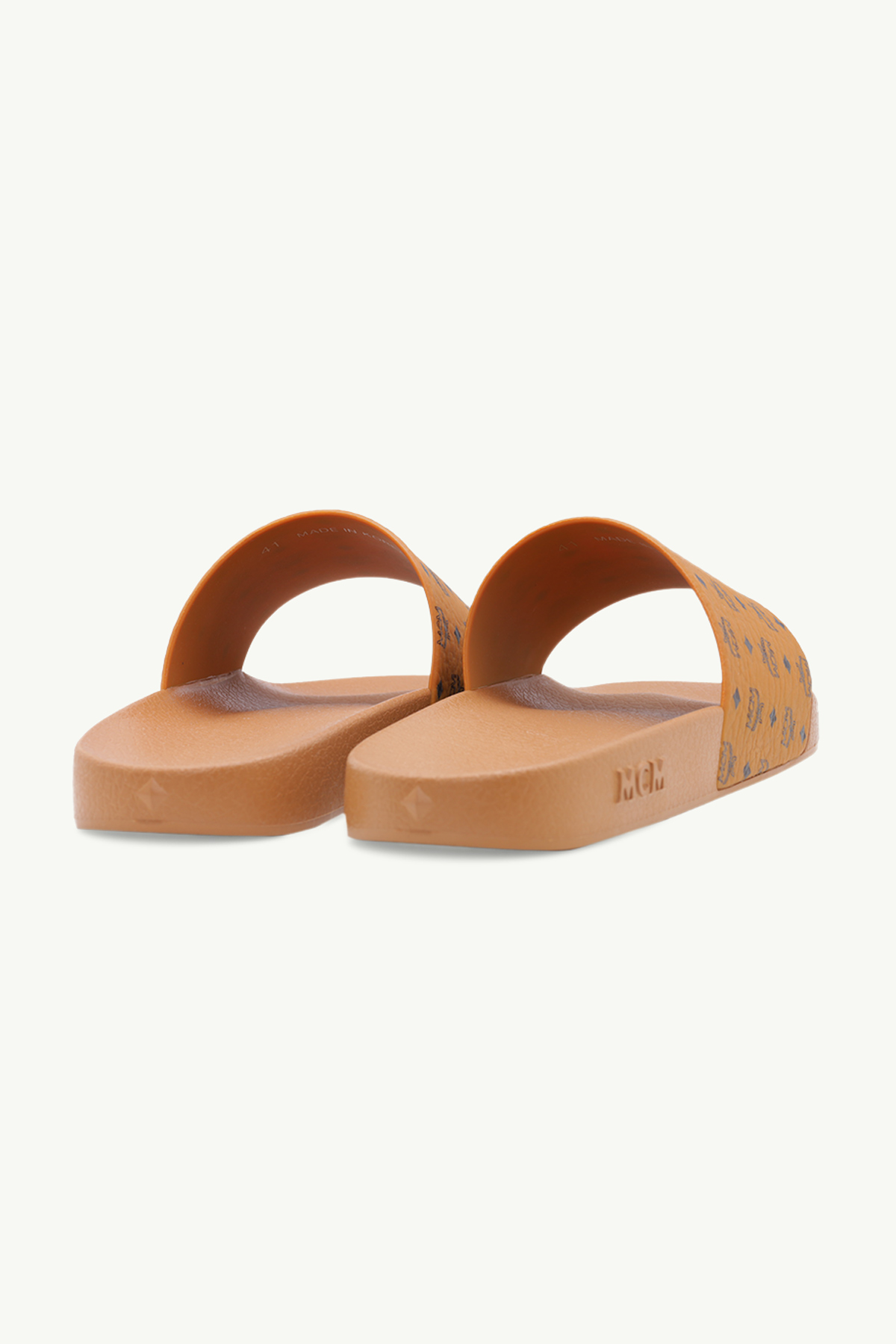 MCM Men Heritage Monogram Rubber Slide Sandals in Cognac/Cognac 2