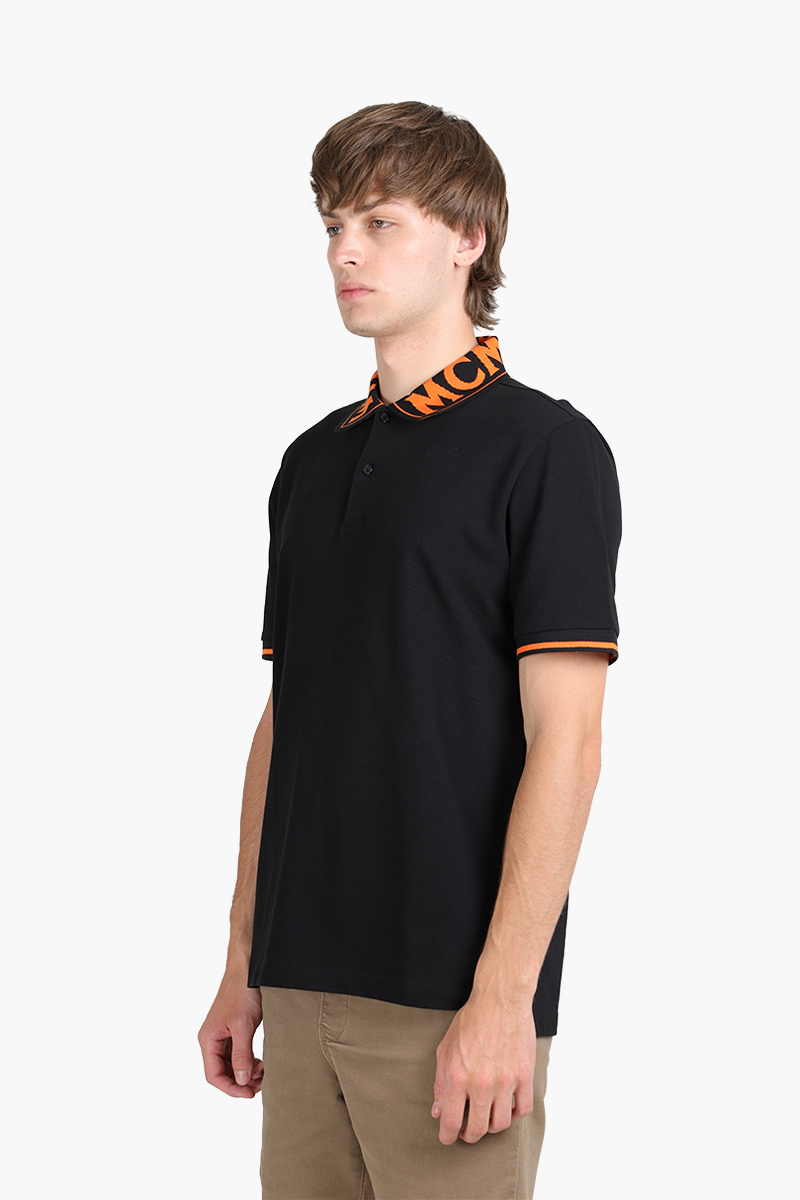 MCM Men Straight Hem Polo Shirt in Black/Orange with Logo Print on Collar 2