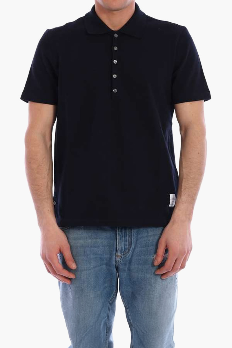 THOM BROWNE Men RWB Stripe Polo Shirt in Navy Cotton Pique 1