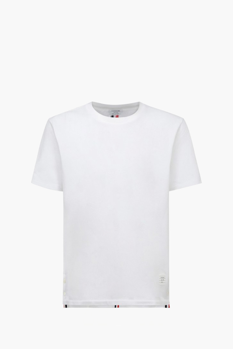 THOM BROWNE Men Center Back Stripe Pique T-Shirt in White Cotton 0