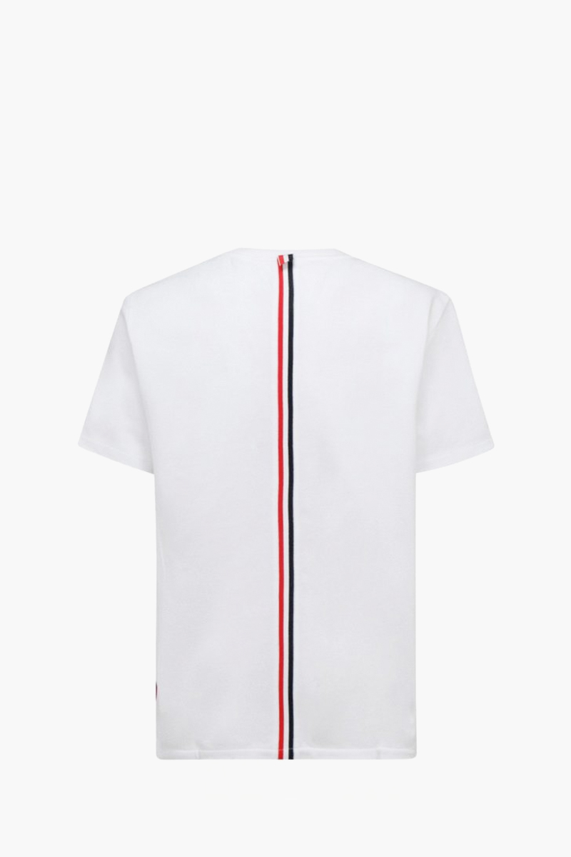 THOM BROWNE Men Center Back Stripe Pique T-Shirt in White Cotton 1