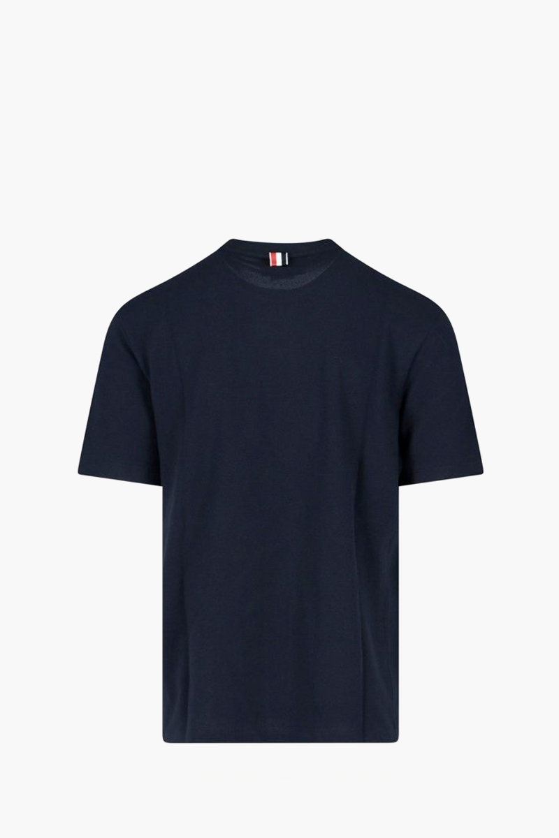 THOM BROWNE Men Logo Pique 4-Bar T-Shirt in Navy Cotton 1