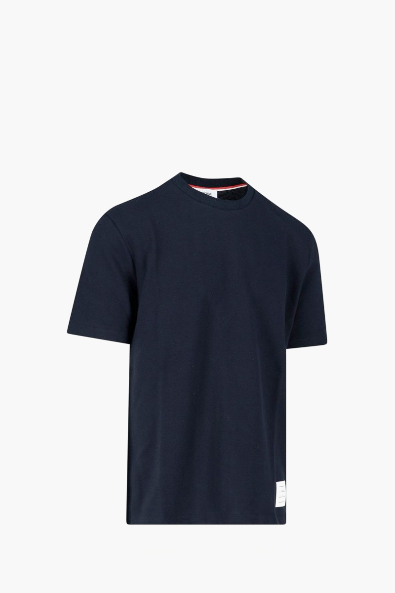 THOM BROWNE Men Logo Pique 4-Bar T-Shirt in Navy Cotton 2