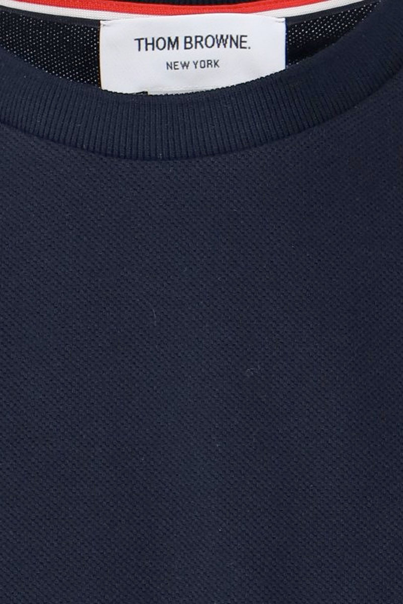 THOM BROWNE Men Logo Pique 4-Bar T-Shirt in Navy Cotton 3