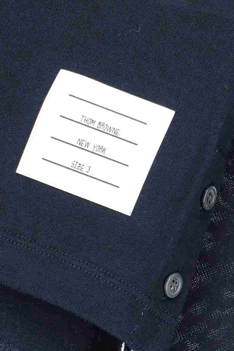 THOM BROWNE Men Short Sleeve Striped Tee in Navy Lightweight Cotton with RWB Stripe 3