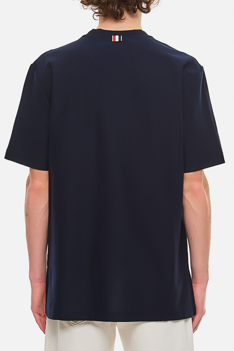 THOM BROWNE Men Side Slits Webing T-Shirt in Navy Cotton 2