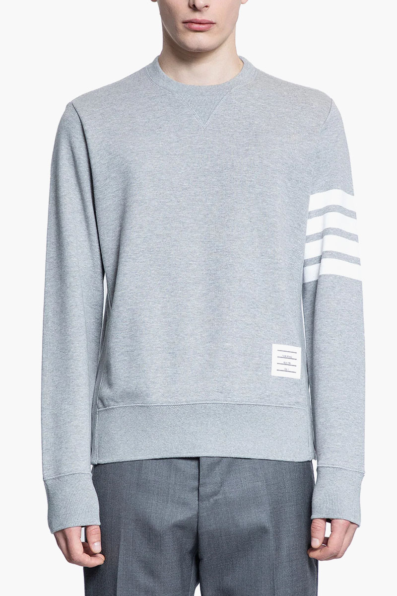 THOM BROWNE Men Classic Loopback 4-Bar Stripe Sweatshirt in Grey Cotton 1