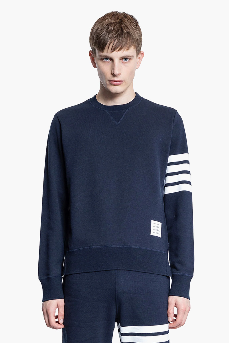 THOM BROWNE Men Classic Loopback 4-Bar Stripe Sweatshirt in Navy Cotton 1