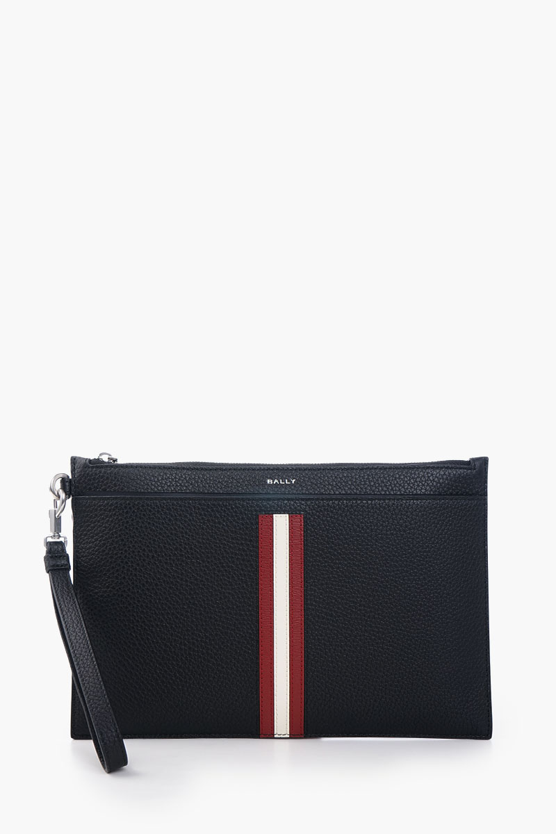 BALLY Ribbon Clutch in Black/White/Red Grained Leather 0