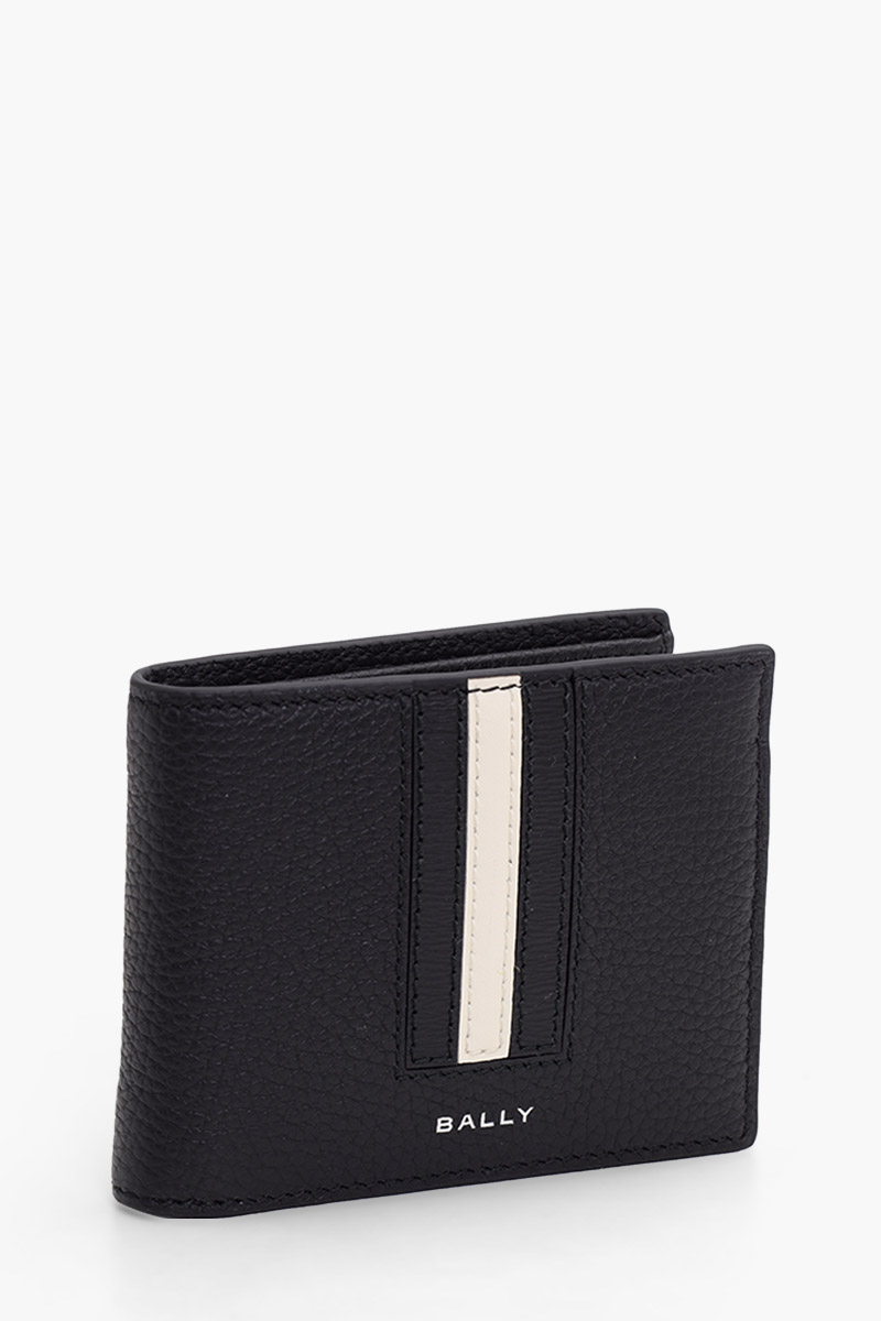 BALLY Ribbon Bi-Fold Wallet in Black/Black/White Grained Calf Leather 2