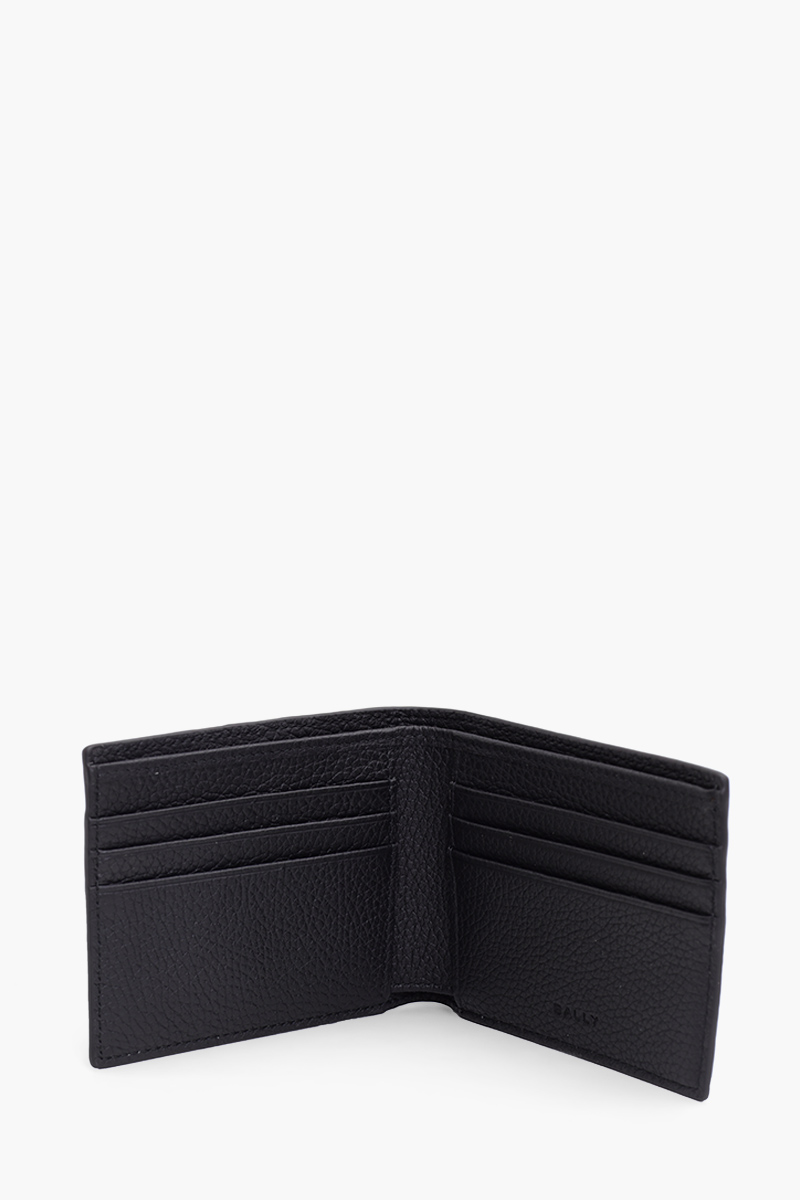 BALLY Ribbon Bi-Fold Wallet in Black/Black/White Grained Calf Leather 3