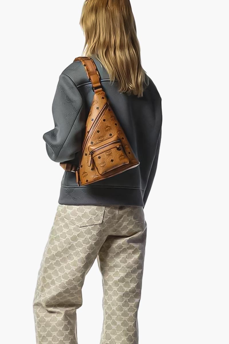 MCM Mini Aren Sling Bag in Cognac 3