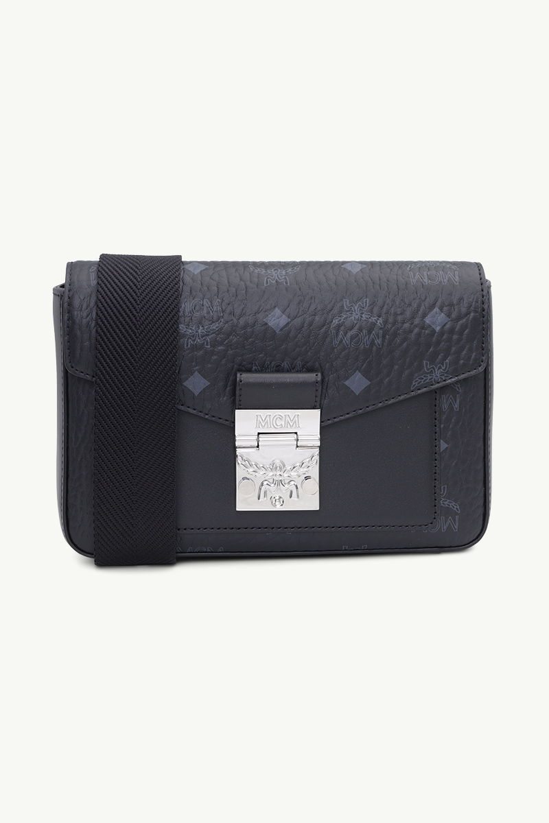 MCM Small Millie Flap Crossbody Bag in Black with Flat Front Pocket 0