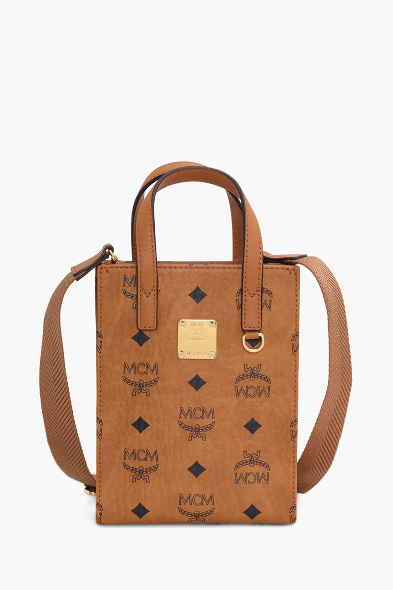 MCM X-Mini Aren Tote Bag in Cognac Visetos Leather 0