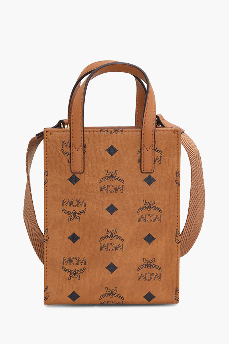 MCM X-Mini Aren Tote Bag in Cognac Visetos Leather 1