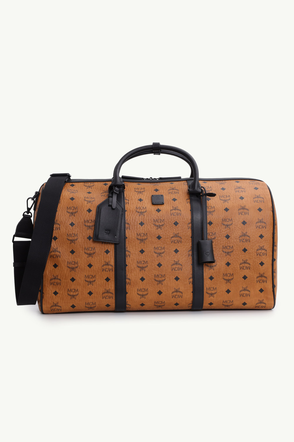 MCM Large Ottomar Weekender Duffle Bag in Cognac Visetos and Nappa Leather with Strap 0