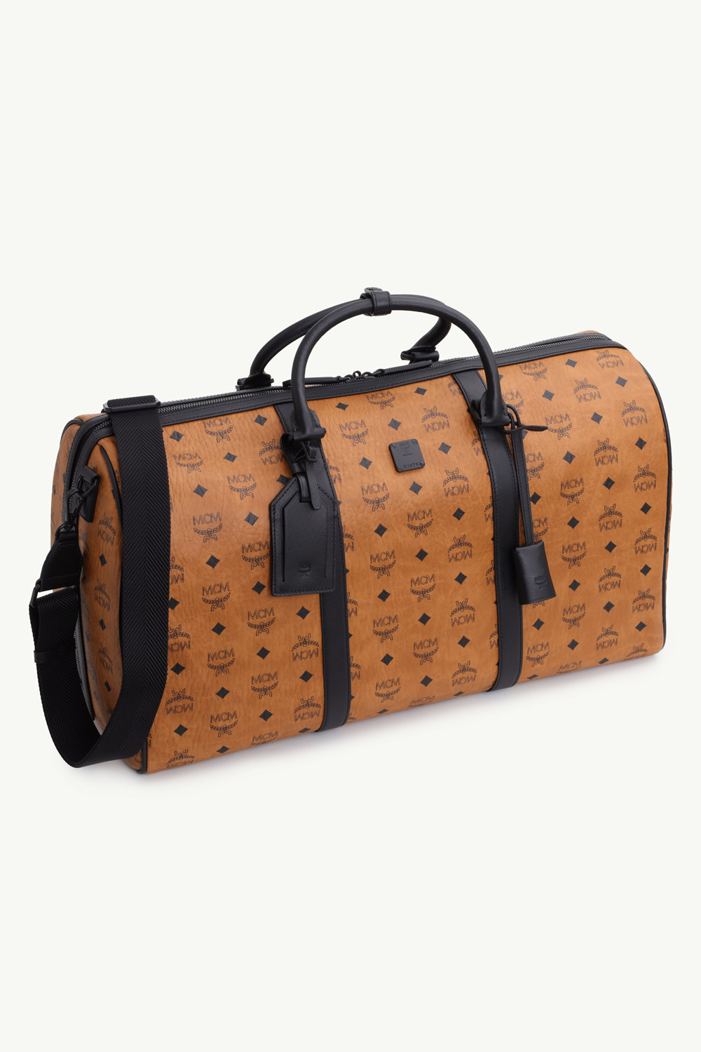 MCM Large Ottomar Weekender Duffle Bag in Cognac Visetos and Nappa Leather with Strap 2