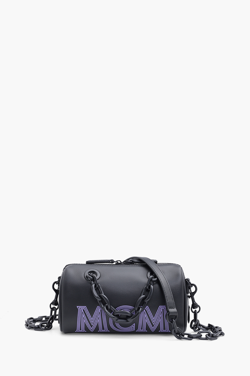 MCM Mini Boston Chain Shoulder Bag in Black with Embossed Logo 0