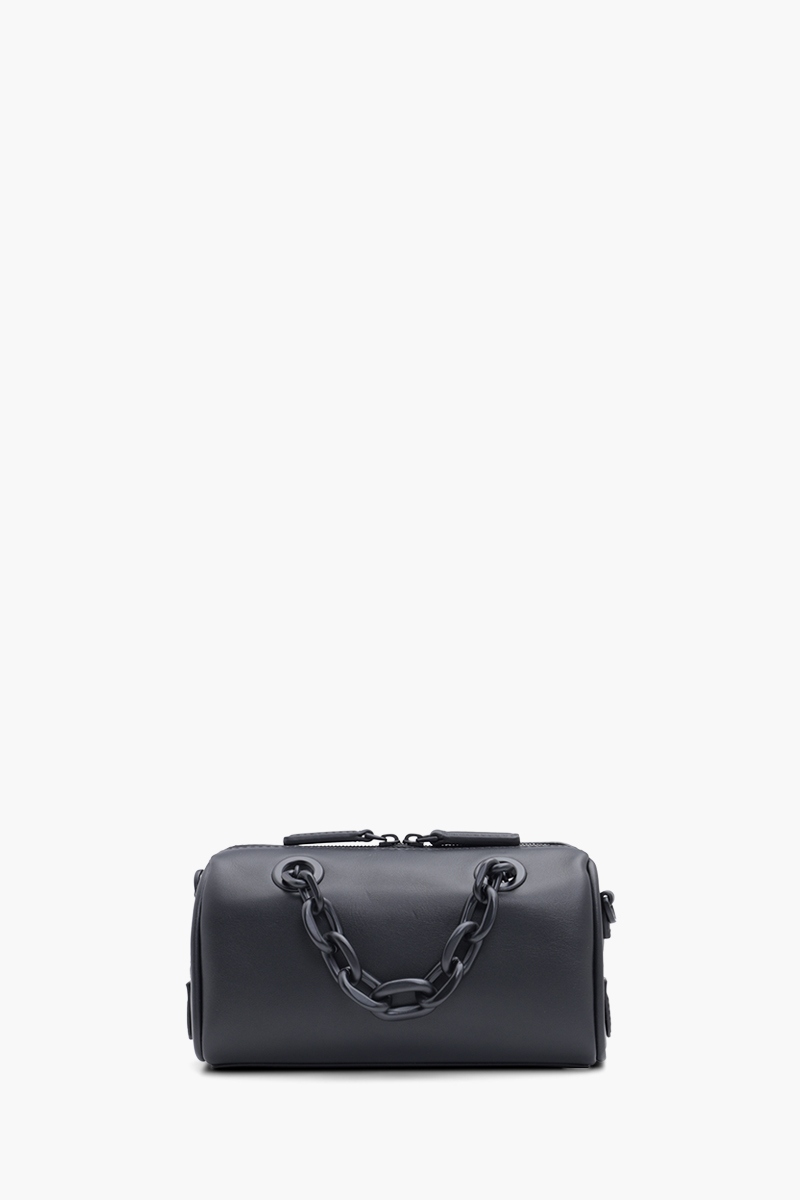 MCM Mini Boston Chain Shoulder Bag in Black with Embossed Logo 1