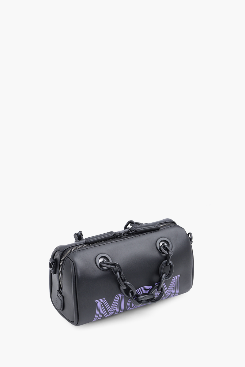 MCM Mini Boston Chain Shoulder Bag in Black with Embossed Logo 2