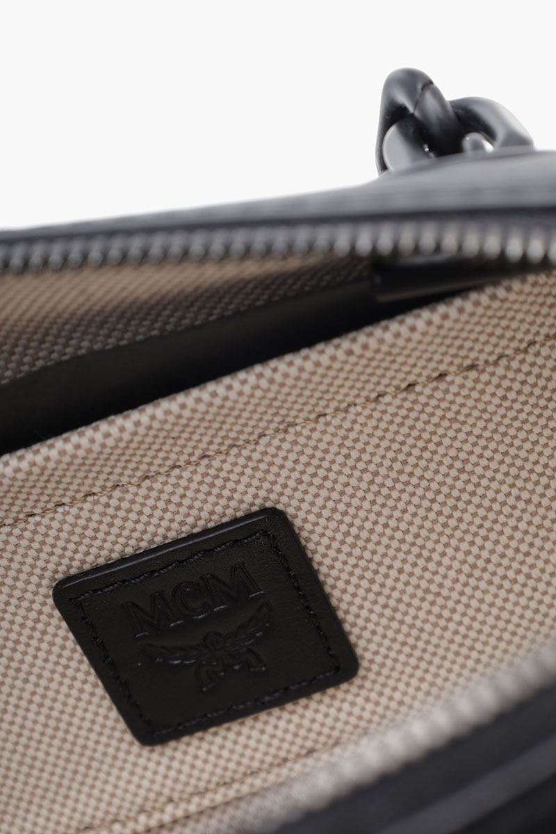 MCM Mini Boston Chain Shoulder Bag in Black with Embossed Logo 3
