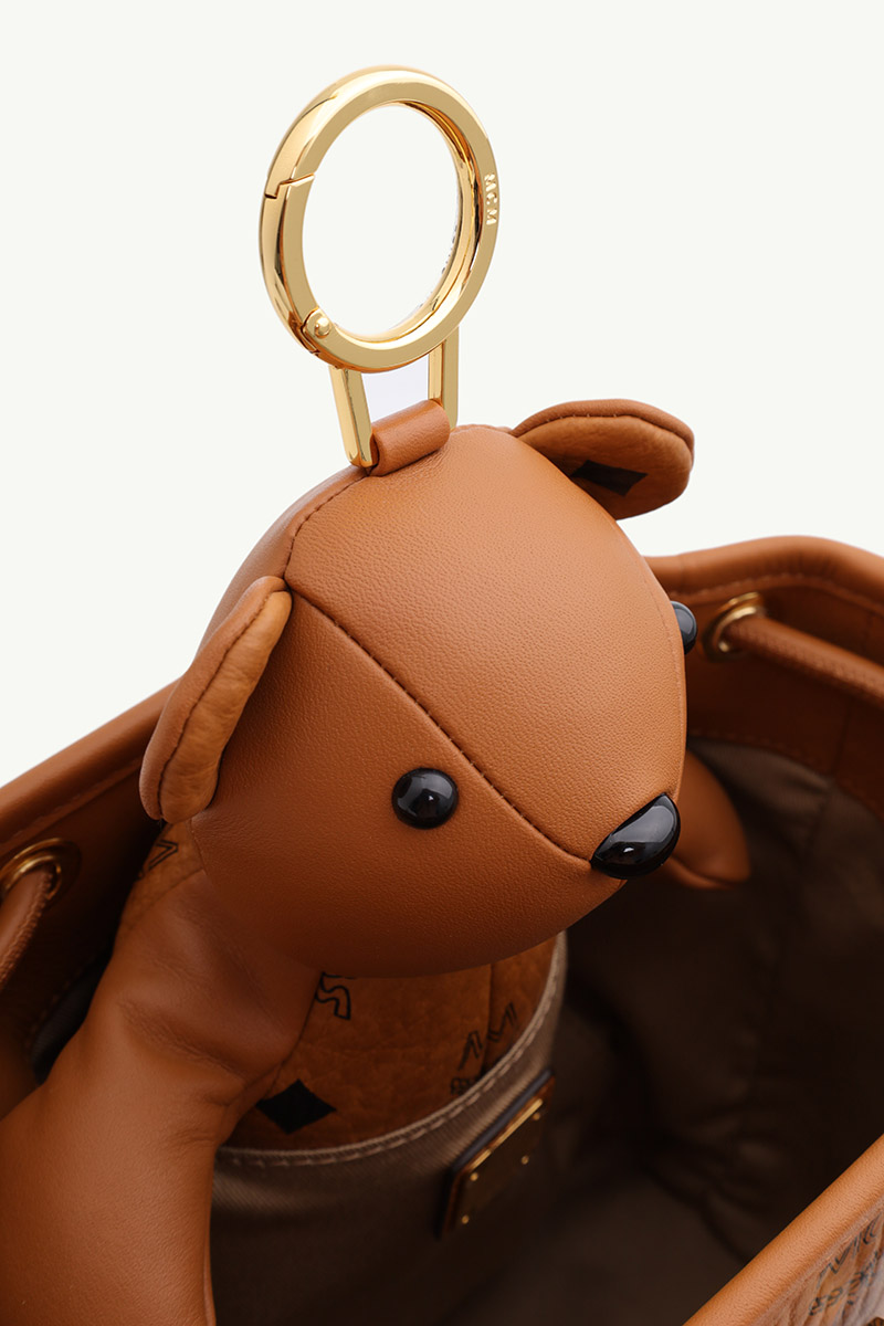 MCM Mini Bear Dessau Drawstring Bag in Cognac Visetos Leather 3