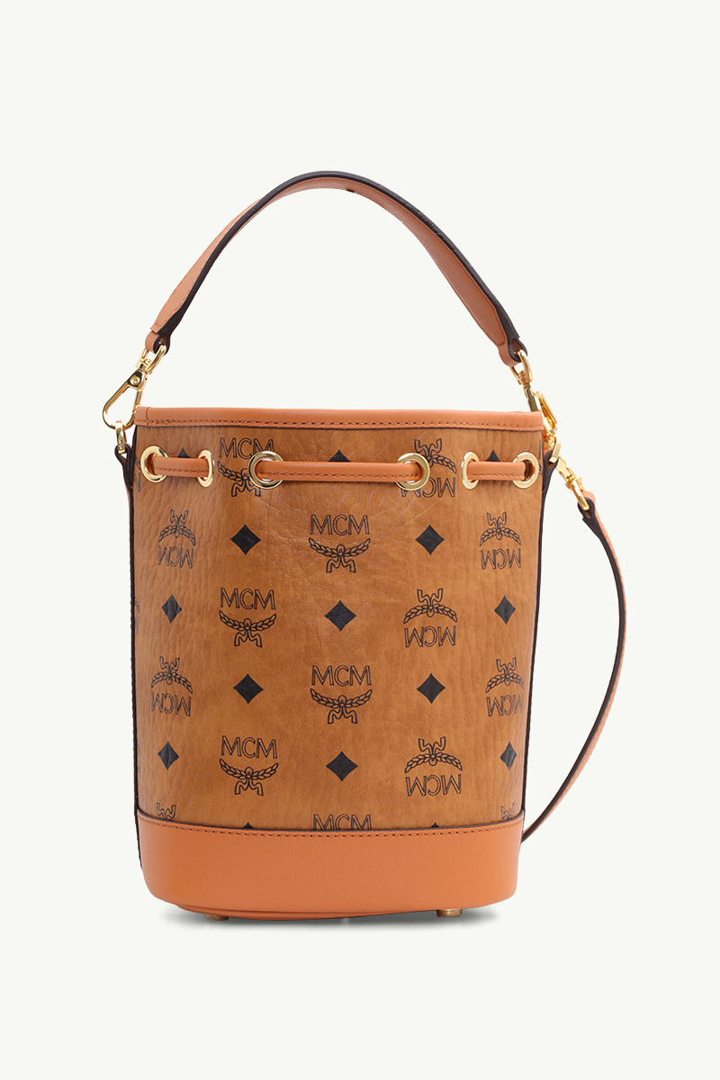 MCM Mini Dessau Drawstring Bag in Cognac Nappa Leather 0